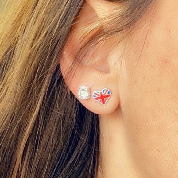 Sterling Silver England Flag Heart Studs - Picture 14 of 16